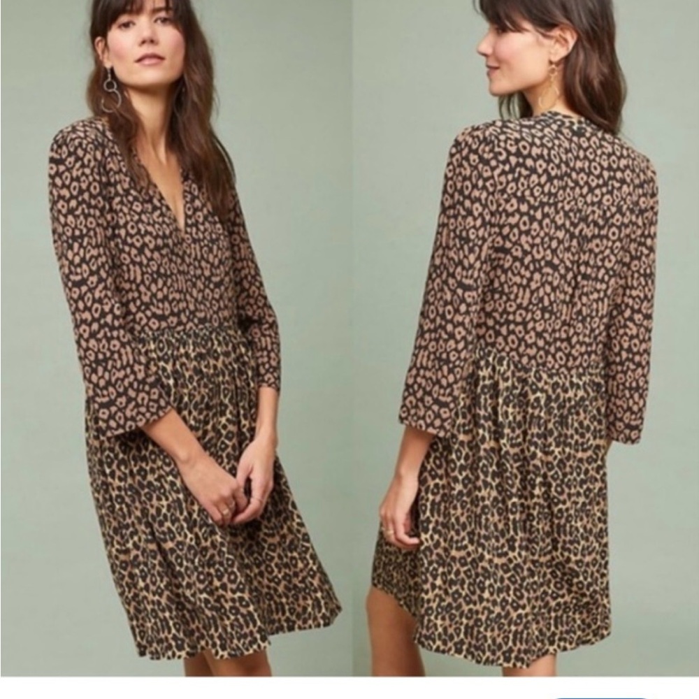 Maeve Juno Leopard-Print V-Neck Babydoll Dress